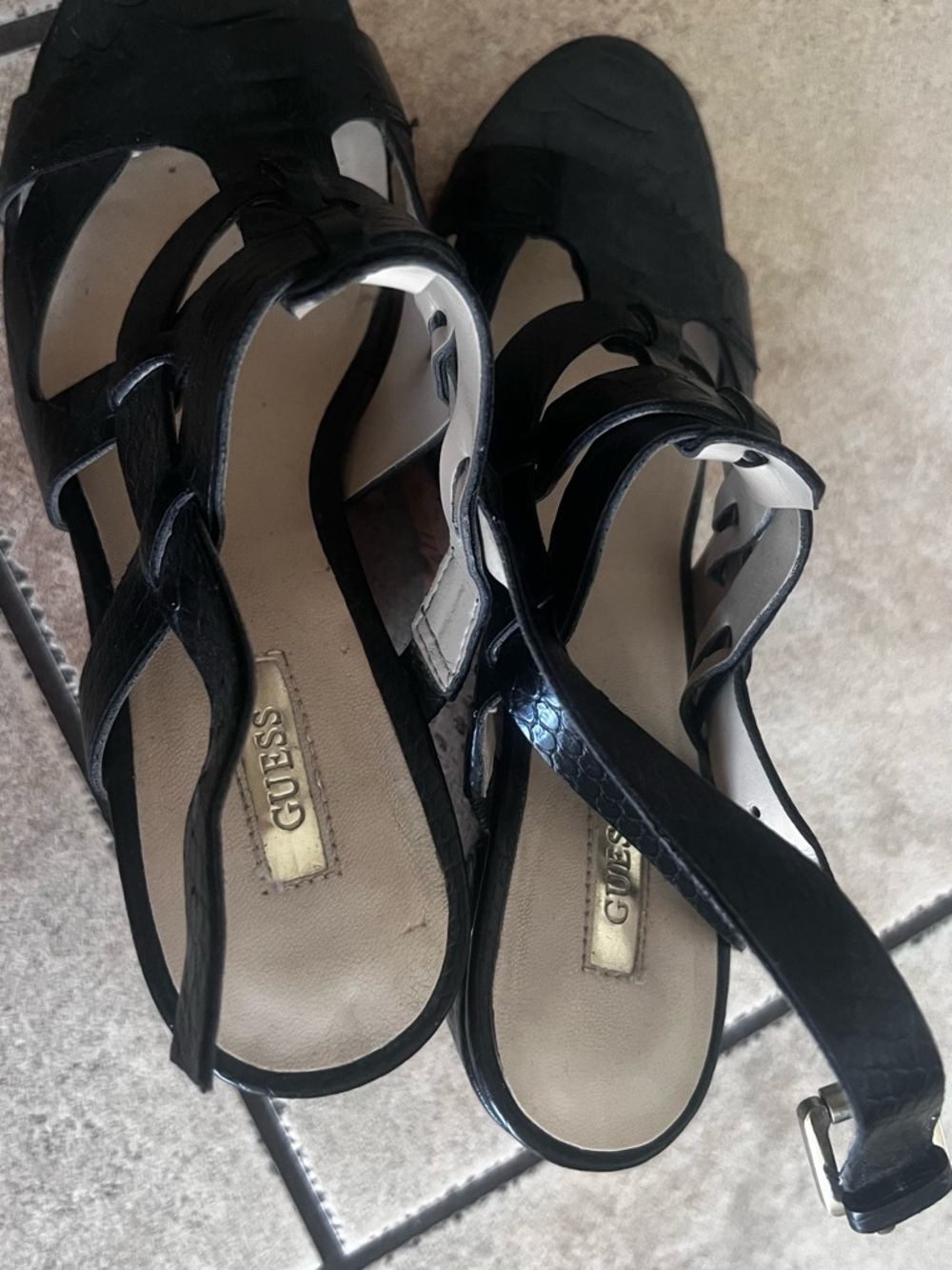 GUESS Black Strappy Open-Toe Heeled Sandals